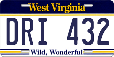 WV license plate DRI432