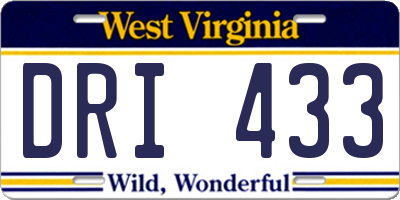 WV license plate DRI433