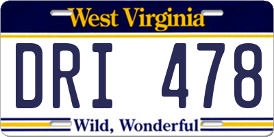 WV license plate DRI478