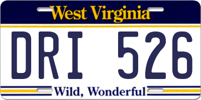 WV license plate DRI526