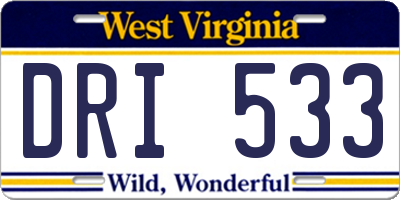 WV license plate DRI533