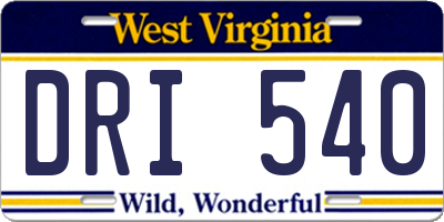 WV license plate DRI540