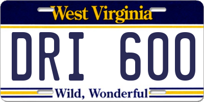 WV license plate DRI600