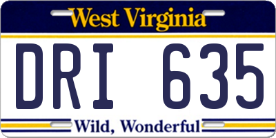 WV license plate DRI635