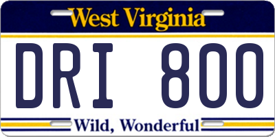 WV license plate DRI800