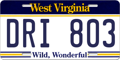 WV license plate DRI803