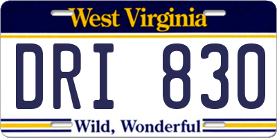 WV license plate DRI830