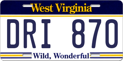 WV license plate DRI870