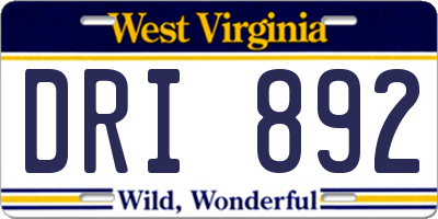 WV license plate DRI892