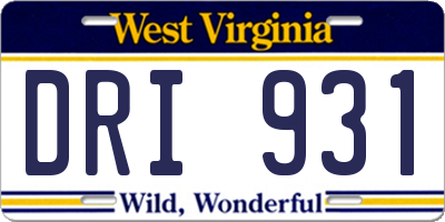 WV license plate DRI931