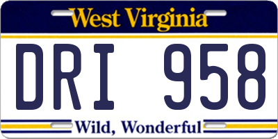 WV license plate DRI958