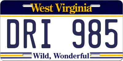 WV license plate DRI985