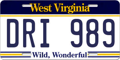 WV license plate DRI989