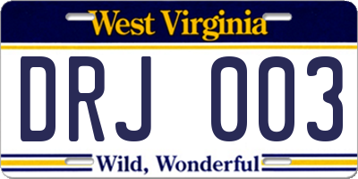 WV license plate DRJ003