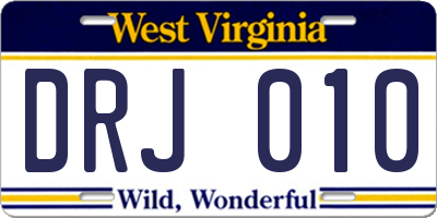 WV license plate DRJ010
