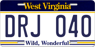 WV license plate DRJ040