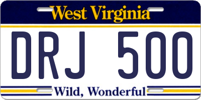 WV license plate DRJ500