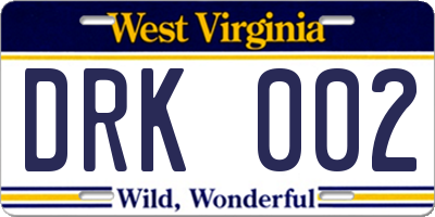 WV license plate DRK002