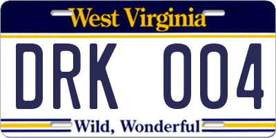 WV license plate DRK004