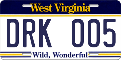 WV license plate DRK005
