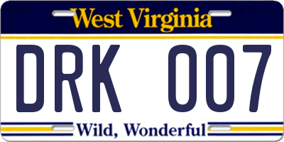 WV license plate DRK007