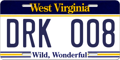 WV license plate DRK008