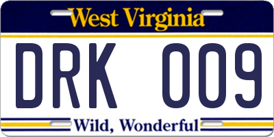 WV license plate DRK009