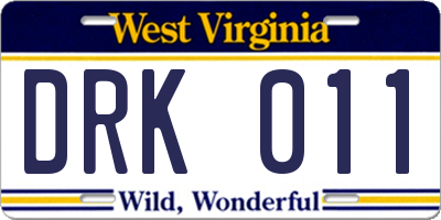 WV license plate DRK011
