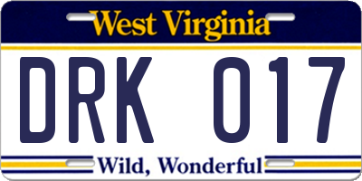 WV license plate DRK017