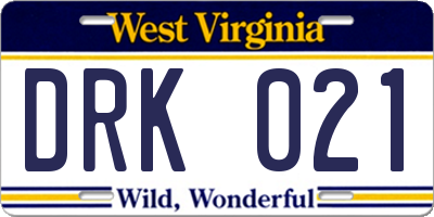 WV license plate DRK021