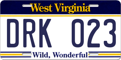 WV license plate DRK023