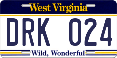 WV license plate DRK024