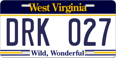 WV license plate DRK027