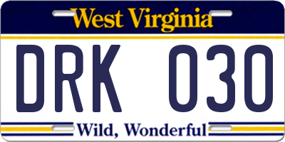 WV license plate DRK030
