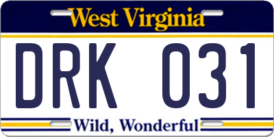 WV license plate DRK031