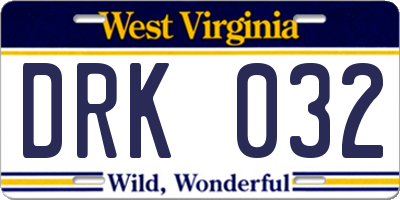 WV license plate DRK032