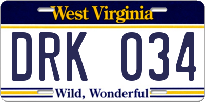 WV license plate DRK034