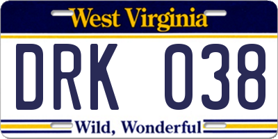 WV license plate DRK038