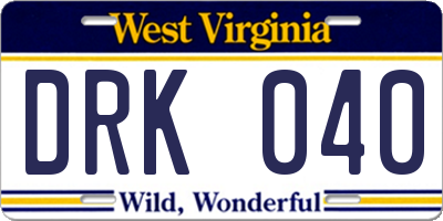 WV license plate DRK040