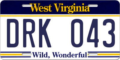 WV license plate DRK043