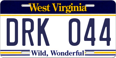 WV license plate DRK044