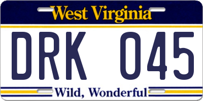 WV license plate DRK045