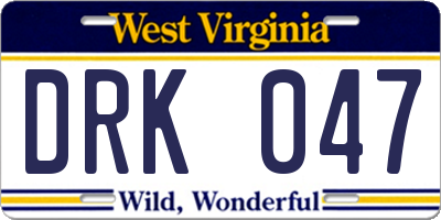 WV license plate DRK047
