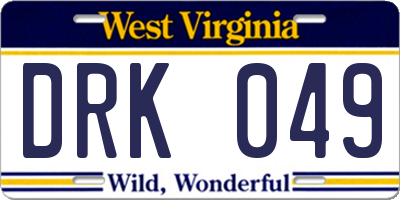WV license plate DRK049