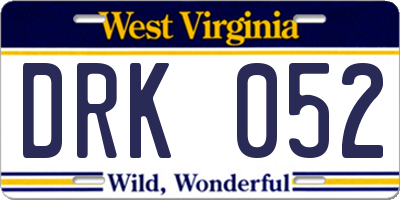 WV license plate DRK052