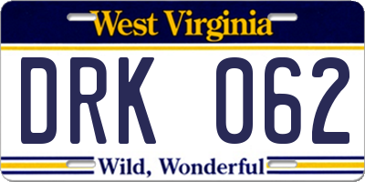 WV license plate DRK062