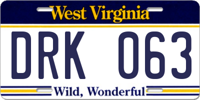 WV license plate DRK063