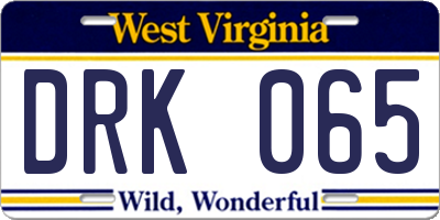 WV license plate DRK065
