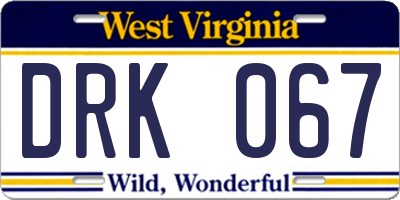 WV license plate DRK067