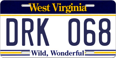 WV license plate DRK068